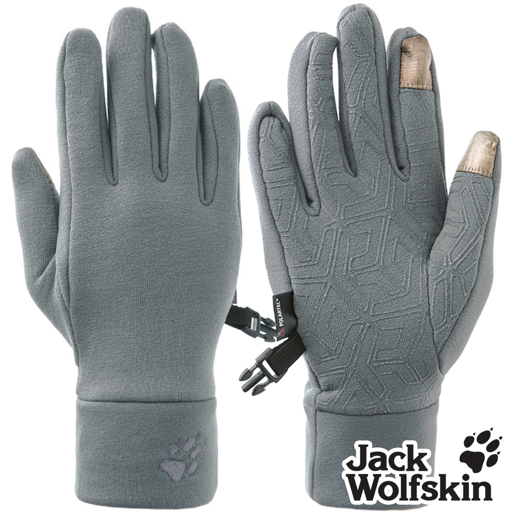 【Jack wolfskin 飛狼】POLARTEC 刺繡狼爪保暖內刷毛觸控手套『灰色』