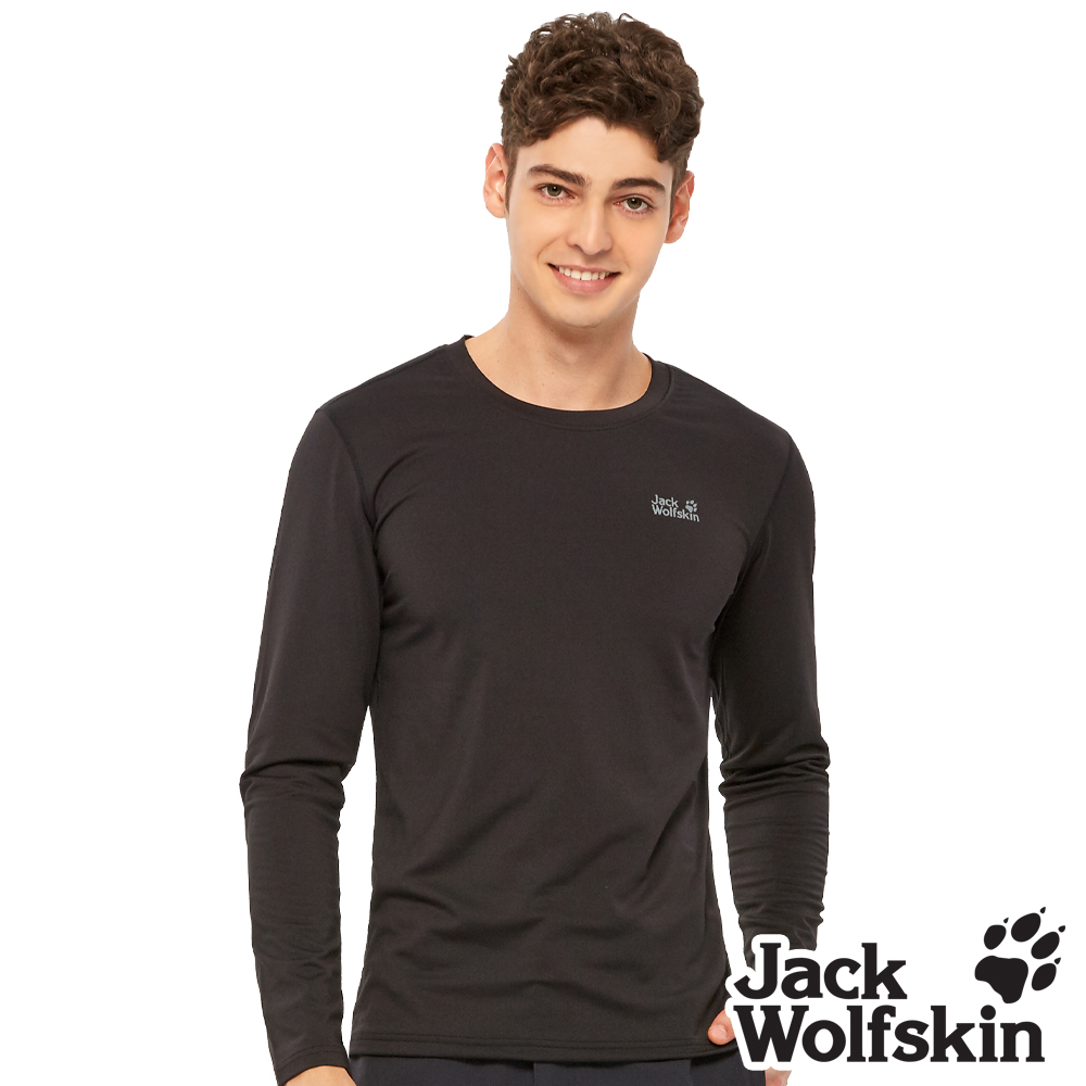 【Jack Wolfskin 飛狼 】男 竹炭抗菌除臭發熱衣 圓領長袖保暖排汗衣『黑色』