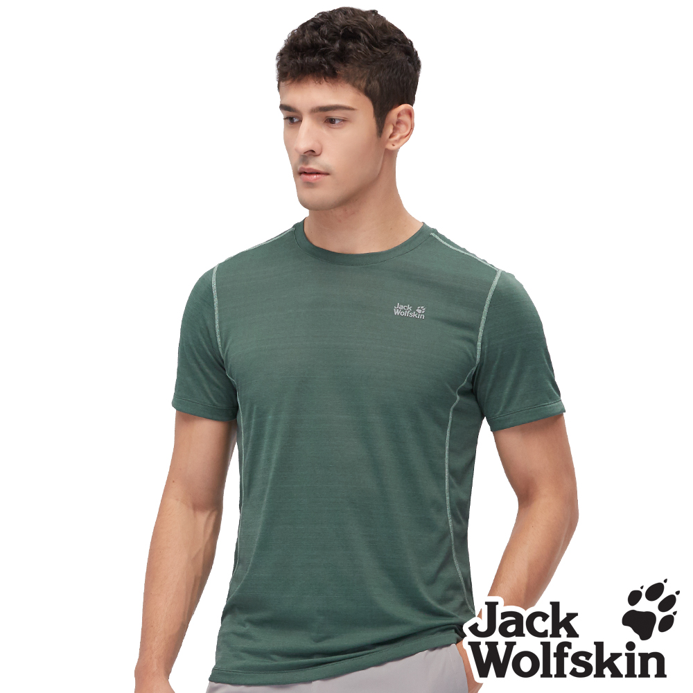 【Jack wolfskin 飛狼】男 涼感花紗圓領排汗衣 線條T恤『綠』