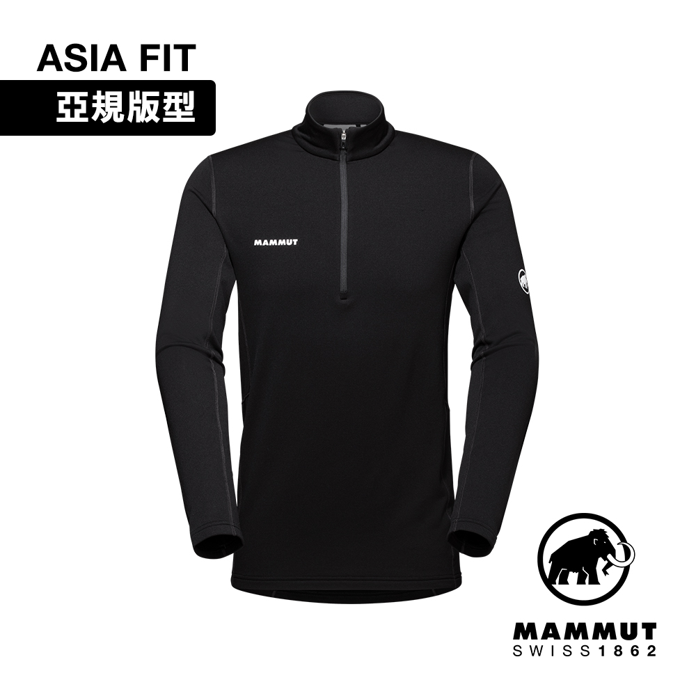 【Mammut 長毛象】Aenergy ML Half Zip AF 保暖半拉長袖排汗衣 黑色 男款 #1016-01120