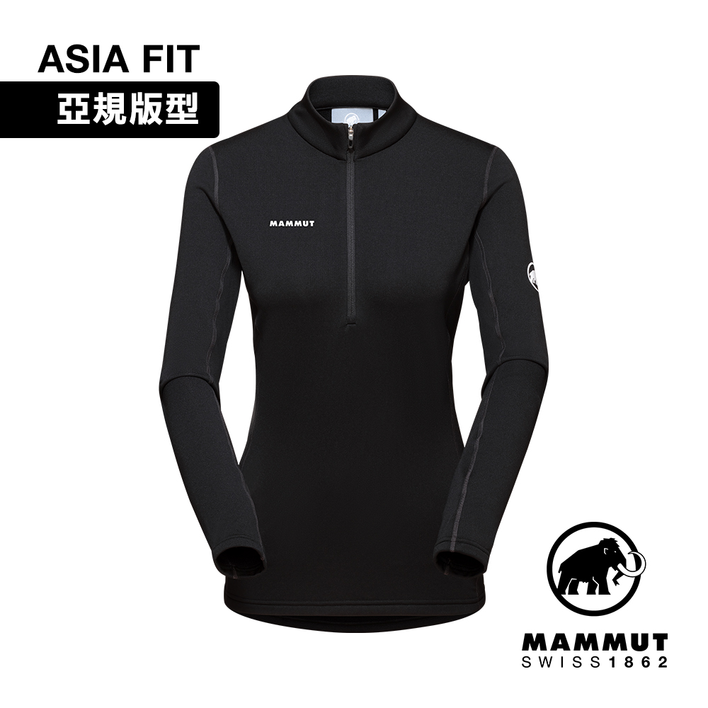 【Mammut 長毛象】Aenergy ML Half Zip AF 保暖立領半拉長袖排汗衣 黑色 女款 #1016-01130