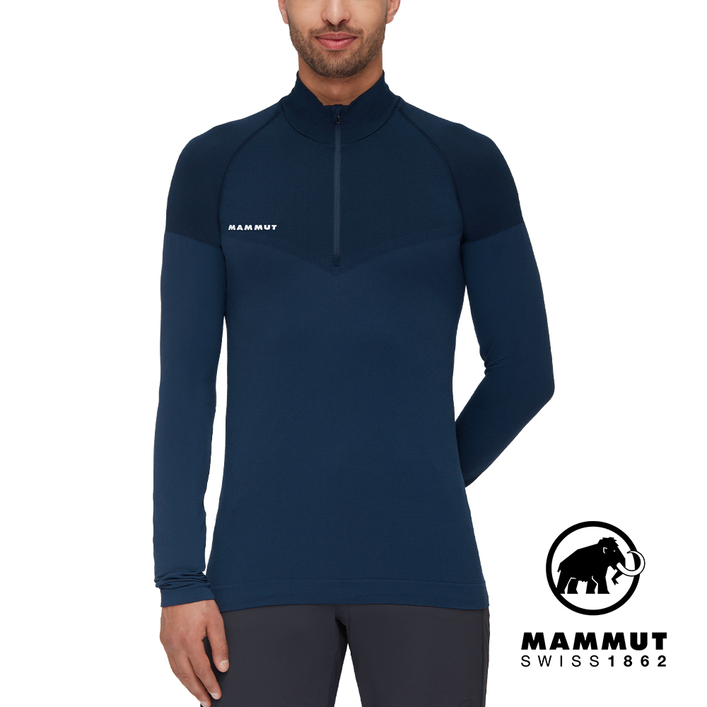 【Mammut 長毛象】Trift Half Zip LS 羊毛混紡立領半拉鍊長袖排汗衣 海洋藍 男款 #1016-01050