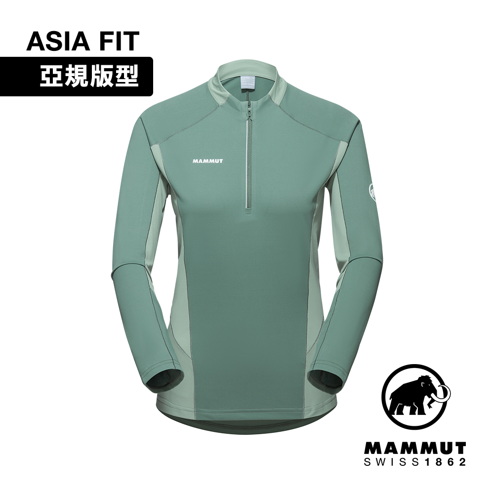 【Mammut 長毛象】Aenergy FL Half Zip AF 半拉長袖排汗衣 深玉石綠/玉石綠 女款 #1016-01320