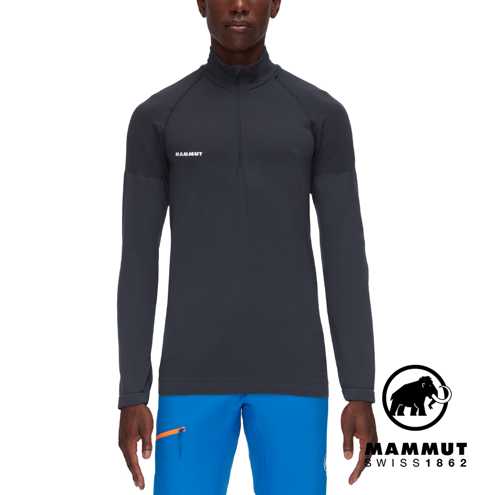 【Mammut 長毛象】Trift Half Zip LS 羊毛混紡立領半拉鍊長袖排汗衣 黑色 男款 #1016-01050