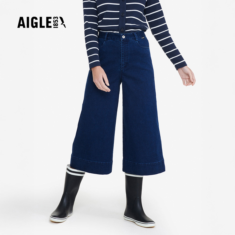 【AIGLE】女 彈性牛仔七分寬褲｜AG-4P230A057 深藍