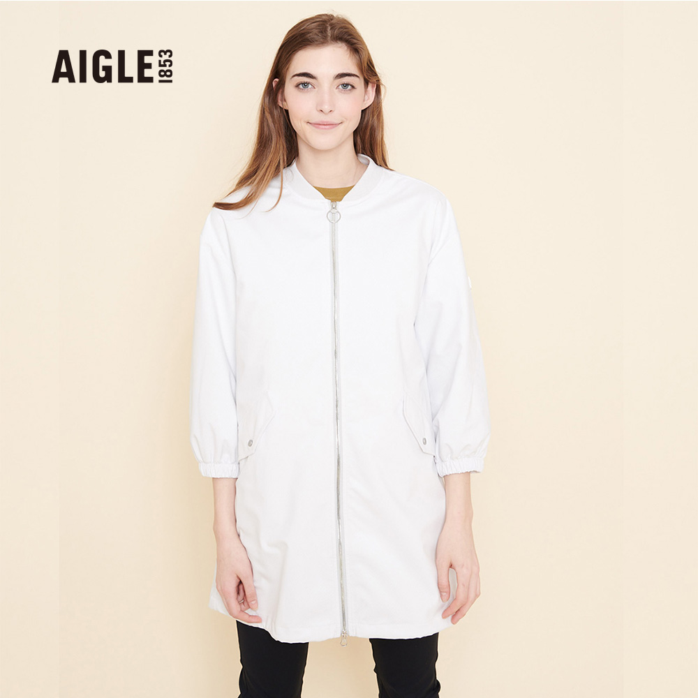 AIGLE 女 軟殼防潑長版外套(AG-0P210A133 灰白)