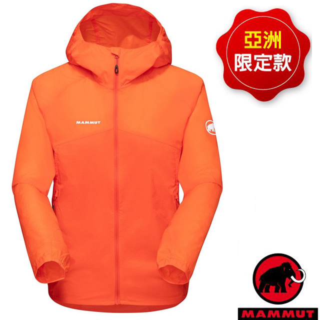 【MAMMUT 長毛象】女Convey WB Hooded AF 輕量防風透氣連帽外套/1012-00540-3716 火熱紅