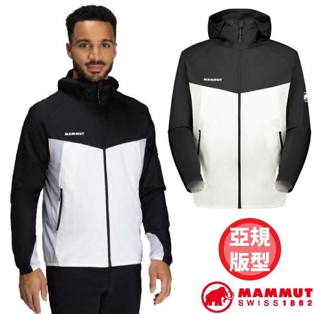 【MAMMUT 長毛象】男 Convey WB Hooded AF 輕量防風透氣連帽外套/1012-00530-0047 黑/白