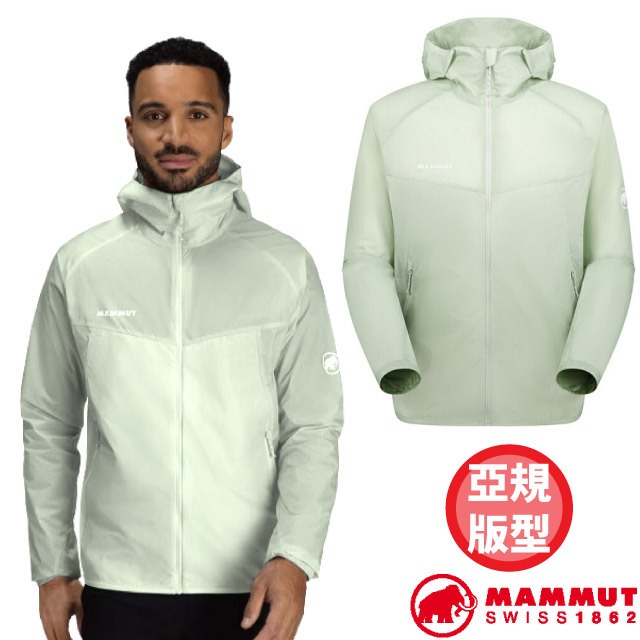 【MAMMUT 長毛象】男 Convey WB Hooded AF 輕量防風透氣連帽外套/1012-00530-1288 鼠尾草銀綠