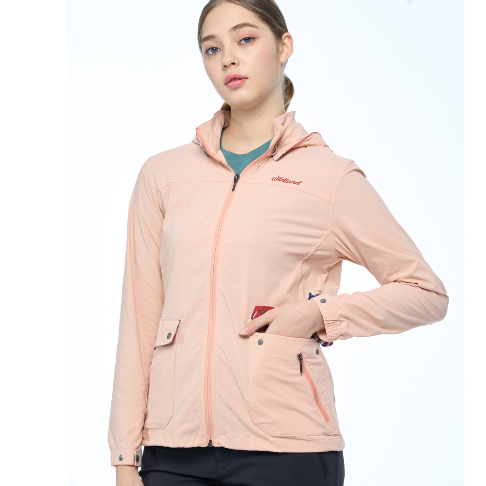 【WILDLAND荒野】女環保N66彈性貼袋外套粉橘色