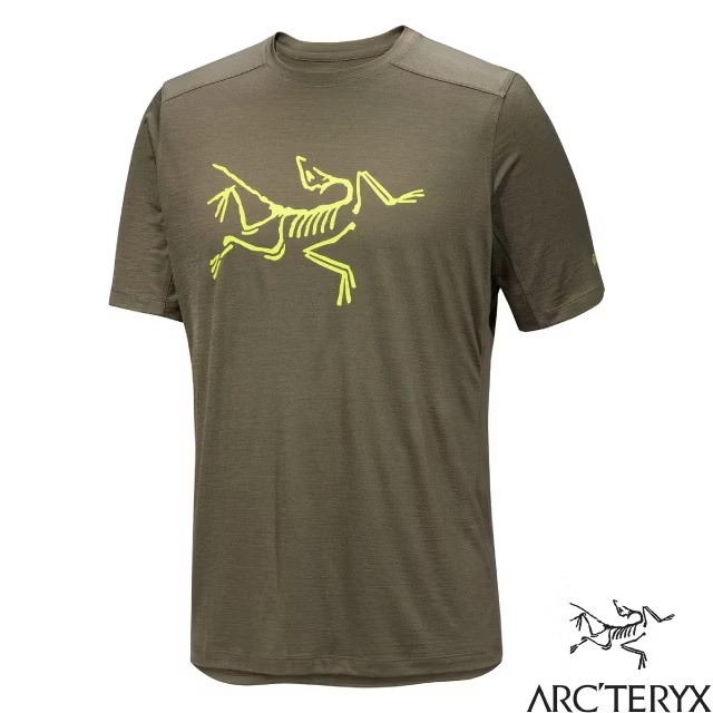 【ARCTERYX 始祖鳥】男 Ionia LOGO 頂級美麗諾羊毛短袖圓領排汗衣/X000006796-30571 龍紋綠/光束黃