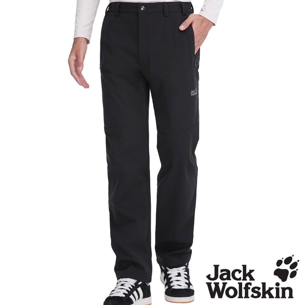 【Jack wolfskin 飛狼】男 防風防潑水休閒保暖長褲 Softshell 軟殼褲『午夜黑』