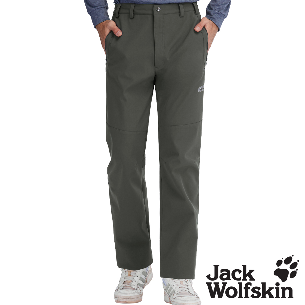 【Jack wolfskin 飛狼】男 防風防潑水休閒保暖長褲 Softshell 軟殼褲『深灰』