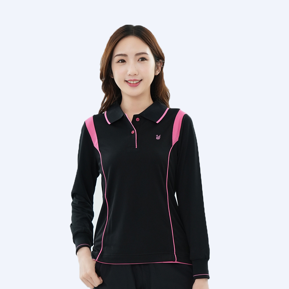 遊遍天下 MIT女款抗UV涼爽吸濕排汗機能POLO長衫GL1010黑粉