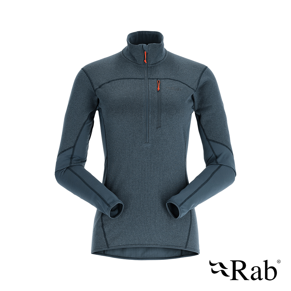 【英國 RAB】Ascendor Pull-On Wmns 保暖半拉鍊長袖排汗衣 女款 獵戶藍 #QFF45