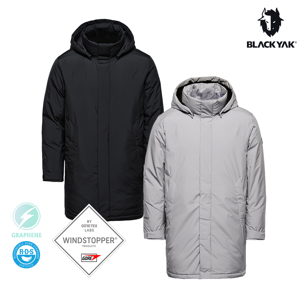 【BLACKYAK】男 HIMA WSP AX長版羽絨外套(銀灰米/黑色)-保暖羽絨 石墨烯 防風防潑水|BYDB2MJ901