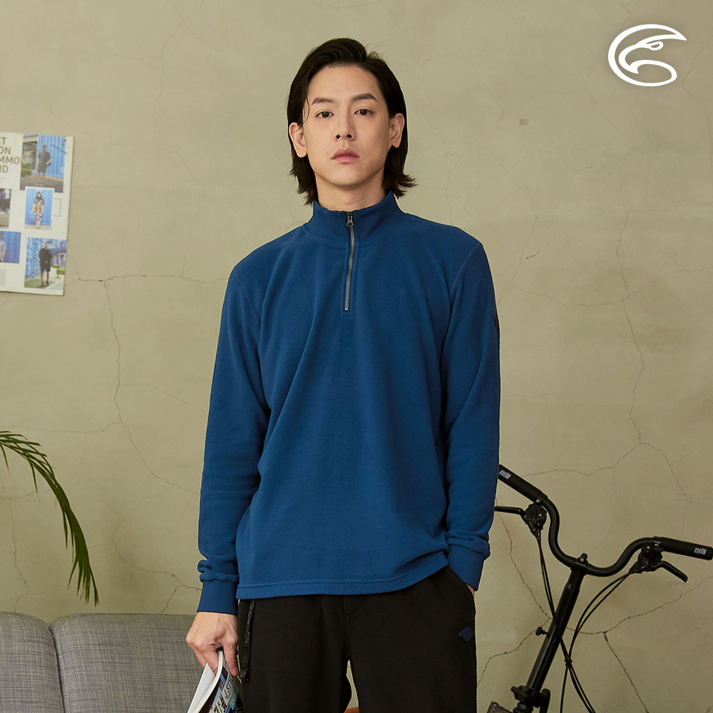 ADISI 男半門襟OceanPure溫控消臭抗靜電保暖衣 AL2421040-板岩藍