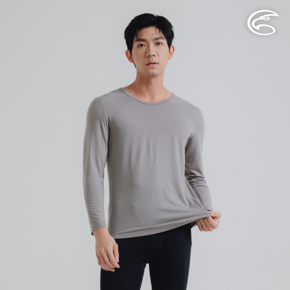 ADISI 男美麗諾混紡羊毛圓領彈性保暖衣 AU2521001-灰棕