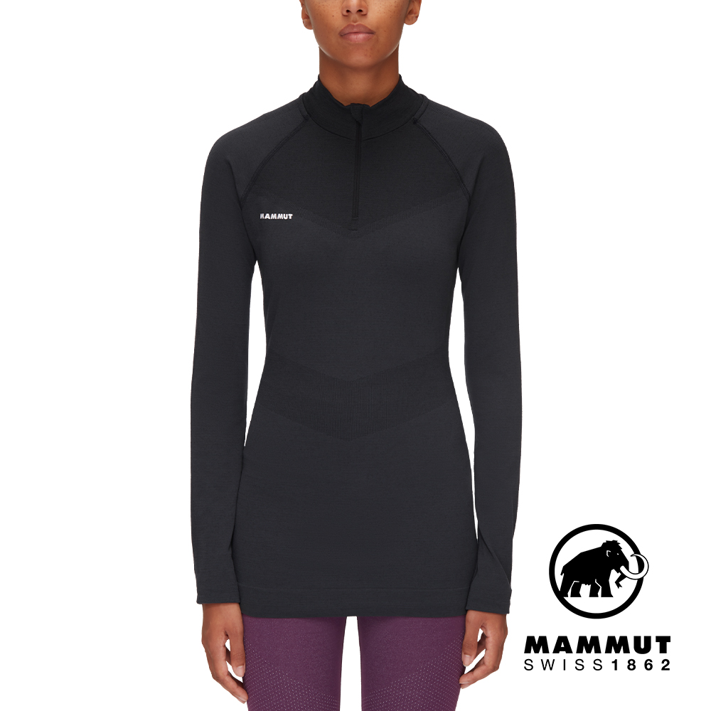 【Mammut 長毛象】Trift Half Zip LS W 羊毛混紡立領拉鍊長袖排汗衣 黑色 女款 #1016-01060