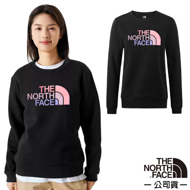 【The North Face】女 RLX LOGO PLAY CREW GRAPHIC 大尺寸LOGO印花休閒長袖大學T/8DC7-JK3 宇宙黑