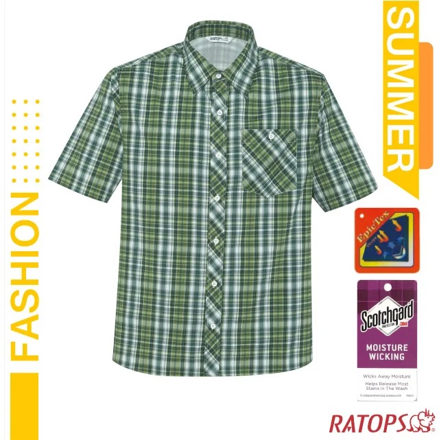 【瑞多仕-RATOPS】男款 短袖彈性格子襯衫 DA2504 叢林綠/翠綠