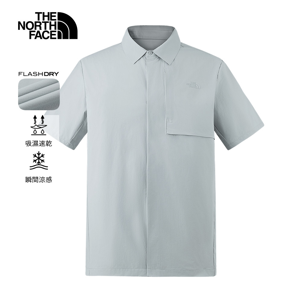 The North Face北面男款灰色吸濕排汗短袖襯衫｜8BYPA0M 排汗衫