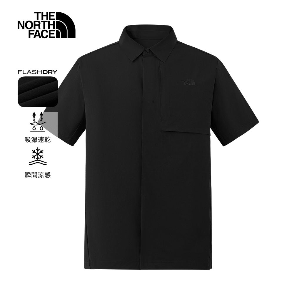 The North Face北面男款黑色吸濕排汗短袖襯衫｜8BYPJK3 排汗衫