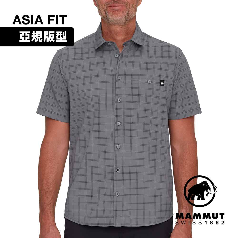 【Mammut 長毛象】Lenni Shirt AF Men 機能短袖格紋襯衫 男款 鋼鐵灰/黑 #1015-01660
