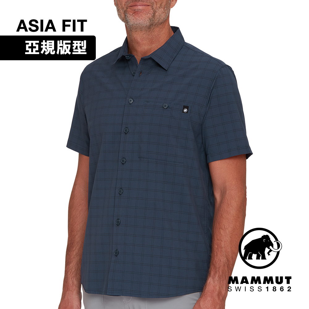 【Mammut 長毛象】Lenni Shirt AF Men 機能短袖格紋襯衫 男款 海洋藍/黑 #1015-01660