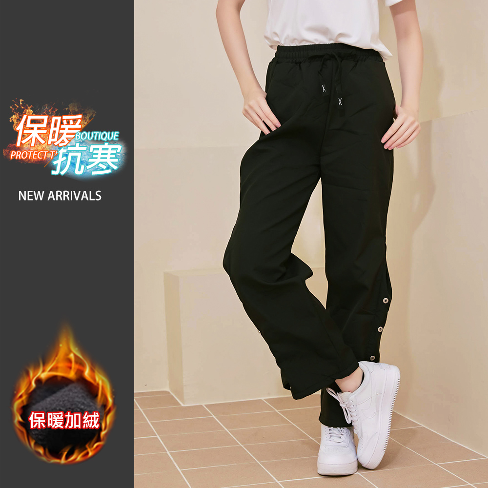 【KISSDIAMOND】時尚加絨保暖排釦工裝衝鋒褲(雪褲/保暖褲/喇叭褲/女長褲/KDFP-A68)