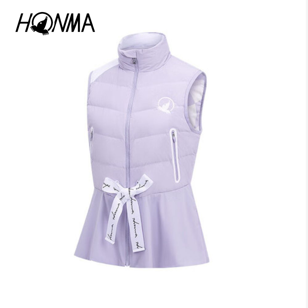 HONMA 本間高爾夫 女款荷葉羽絨背心 日本高爾夫專業品牌(S-M 淺紫 HWJD321H128)