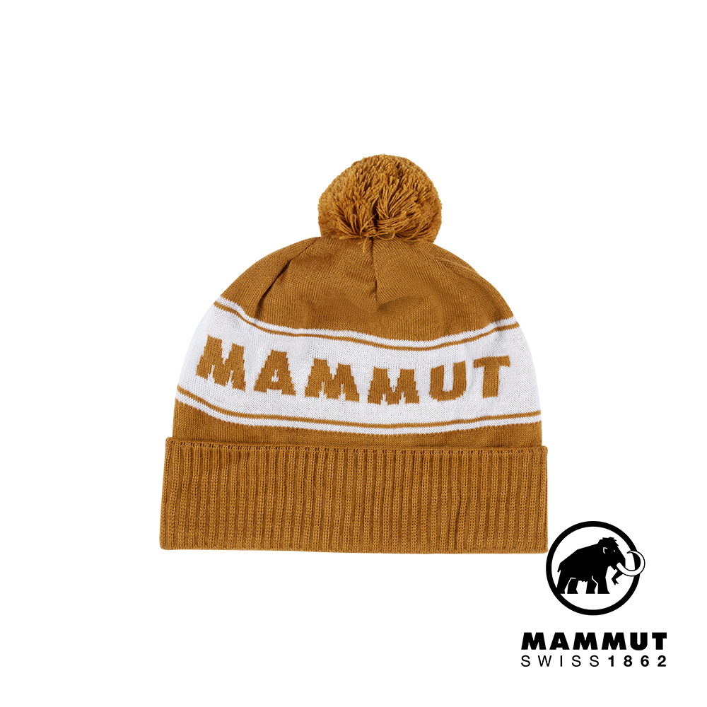 【Mammut 長毛象】Peaks Beanie 保暖針織LOGO毛球羊毛帽 獵豹褐 #1191-01100
