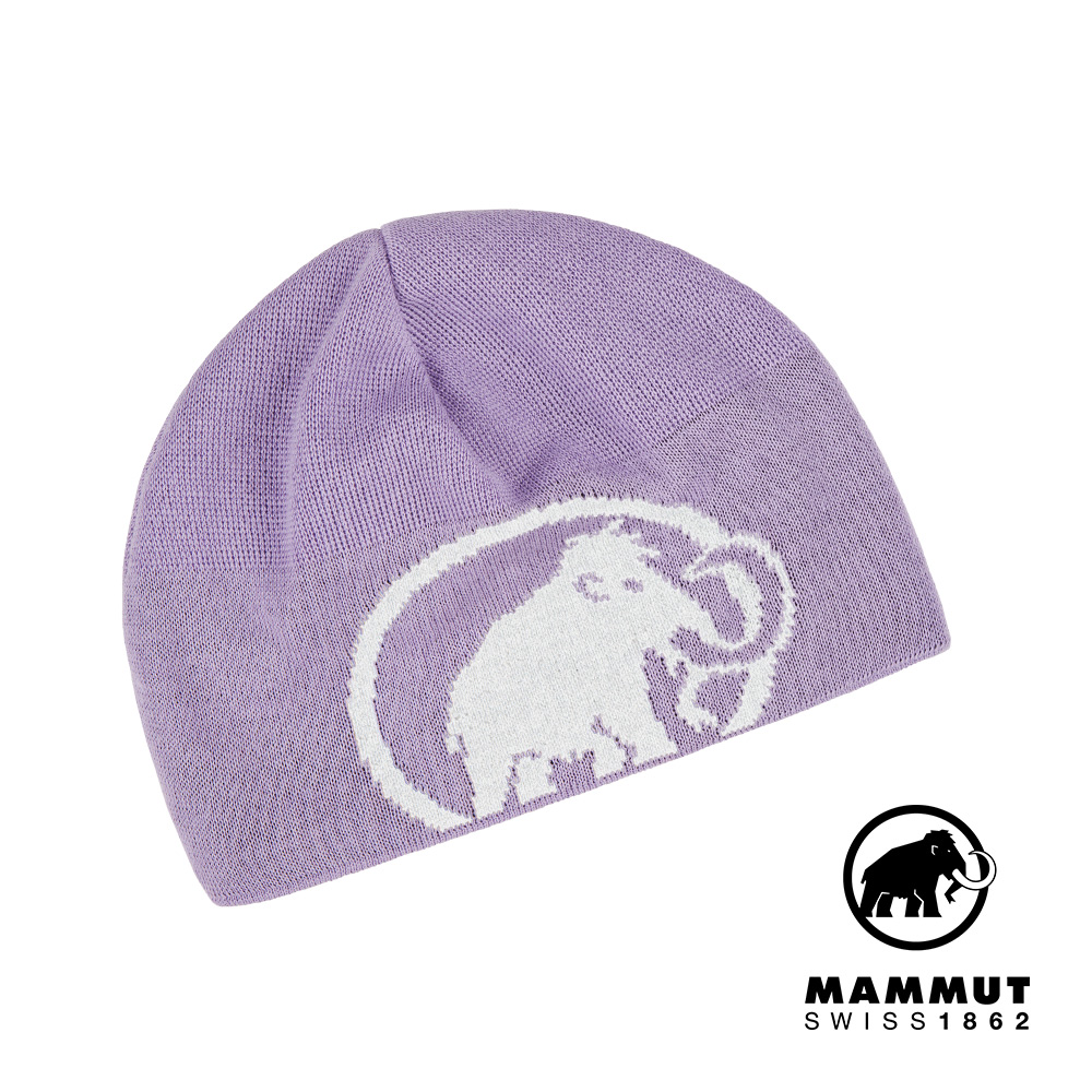 【Mammut 長毛象】Tweak Beanie 保暖針織LOGO羊毛帽 星系紫/白 #1191-01352