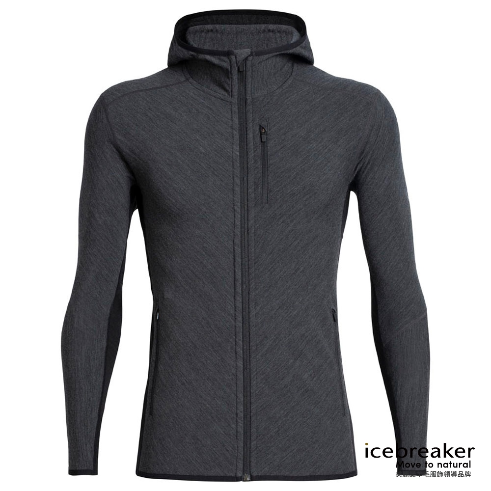 【紐西蘭Icebreaker】男 DESCENDER 連帽保暖外套-GT240-灰/黑#登山健行#美麗諾羊毛