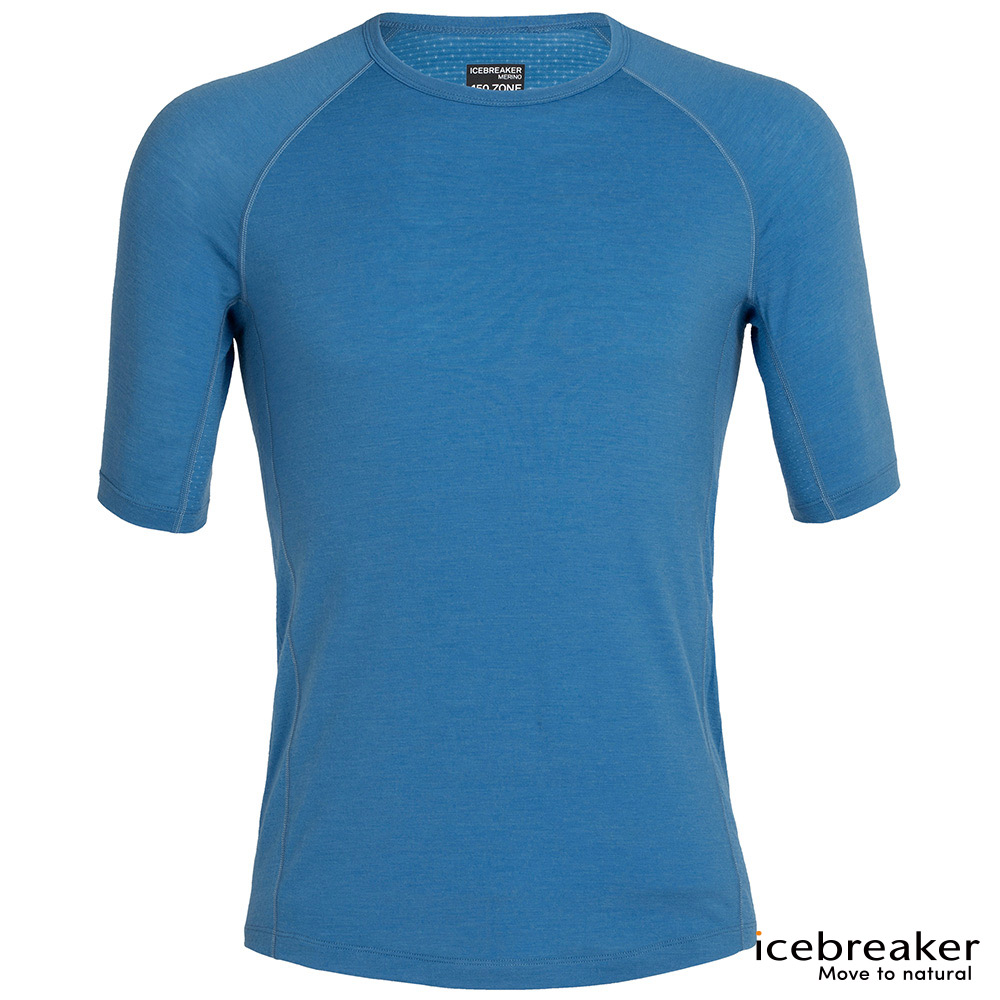 【紐西蘭Icebreaker】男 ZONE 網眼透氣圓領短袖上衣-BF150-蔚藍#美麗諾羊毛