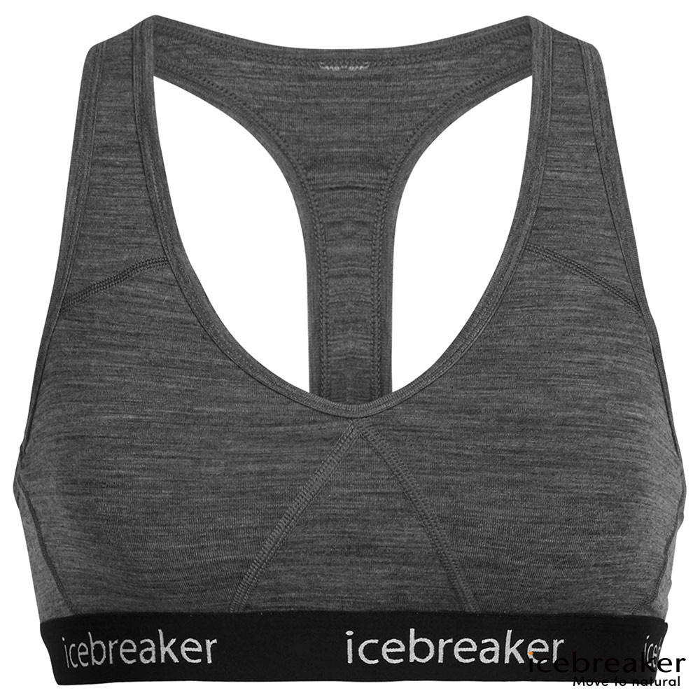 【紐西蘭Icebreaker】女 Sprite 運動內衣-BF150-砂岩灰/黑 #美麗諾羊毛