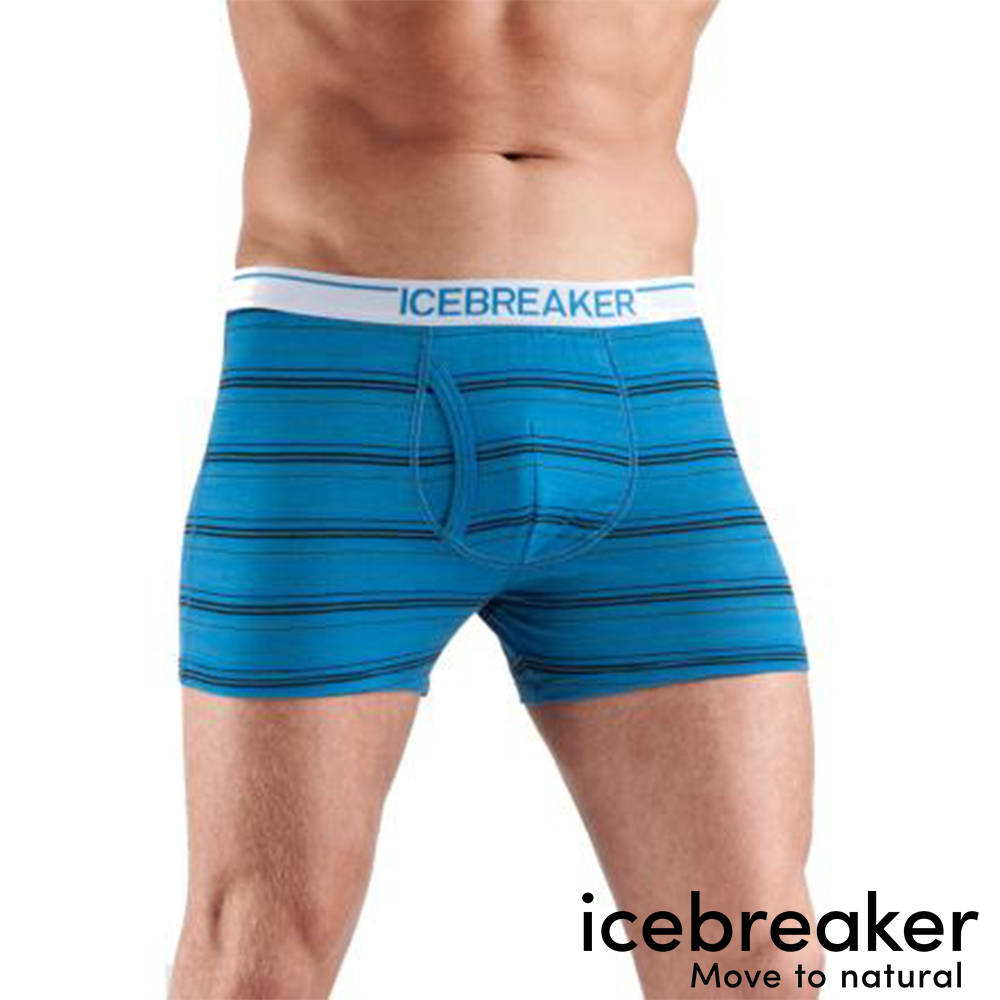 【Icebreaker】男彈性平口條紋四角內褲-BF150-寶藍