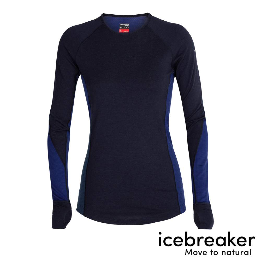 【Icebreaker】女 ZONE 網眼透氣保暖長袖上衣-BF260-海軍藍