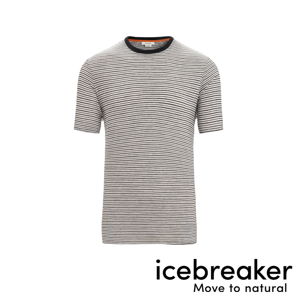 【Icebreaker】男 美麗諾羊毛混紡亞麻 短袖上衣-JN165-黑條紋/灰