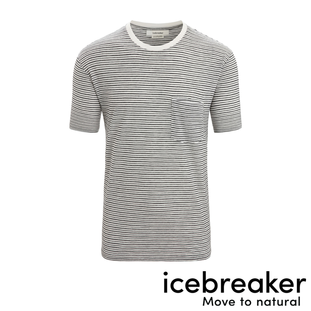 【Icebreaker】中性款 美麗諾羊毛混紡亞麻 口袋短袖上衣-JN165-黑條紋/灰