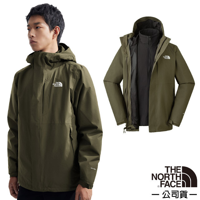 【The North Face】男 3效能 防水透氣防風耐磨連帽二件式外套(亞洲版型) 81RN-BQW 烏木綠