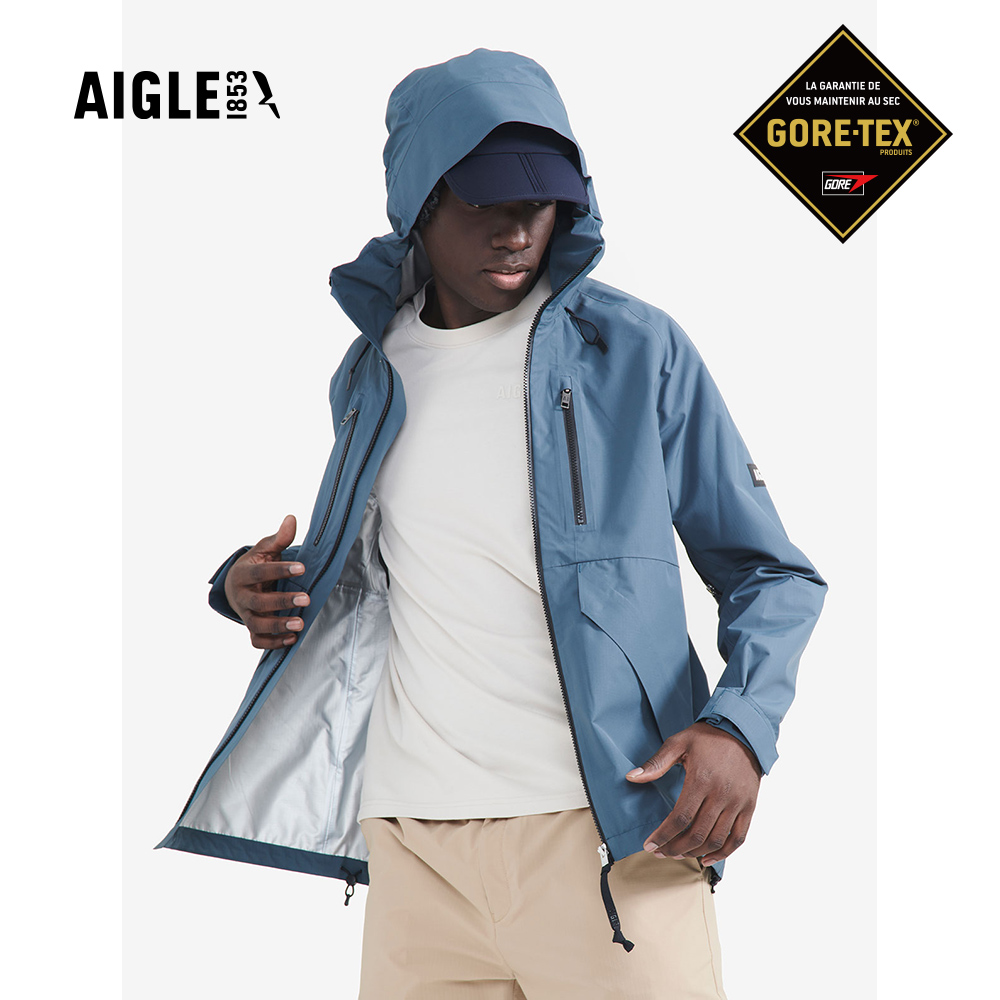 【AIGLE】男 MTD 防水透氣外套AG-FAV10A182 深灰藍(男外套 防水透氣外套 風衣)