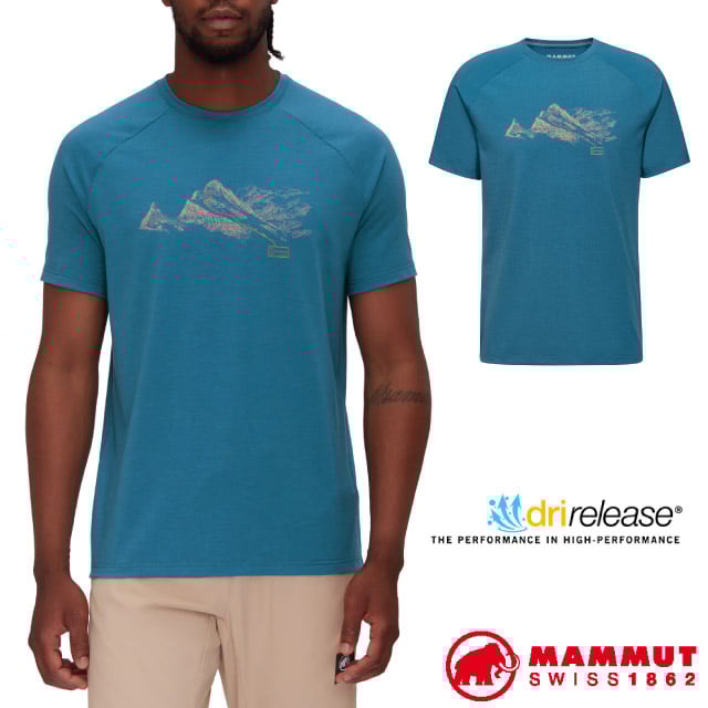 【MAMMUT 長毛象】男款 Mountain 輕量吸濕排汗短袖圓領休閒衫(芬斯特瓦山)1017-04502-50550 深冰藍