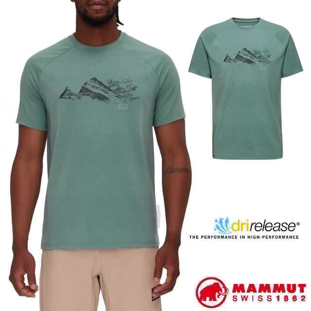 【MAMMUT 長毛象】男款 Mountain輕量吸濕排汗短袖圓領休閒衫(芬斯特瓦山)1017-04502-40236 深玉石綠