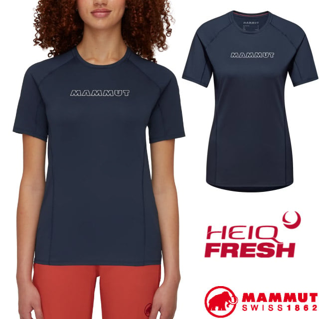 【MAMMUT 長毛象】女 Selun FL T-Shirt Logo 機能防曬短袖T恤.圓領/1017-05060-5118 海洋藍