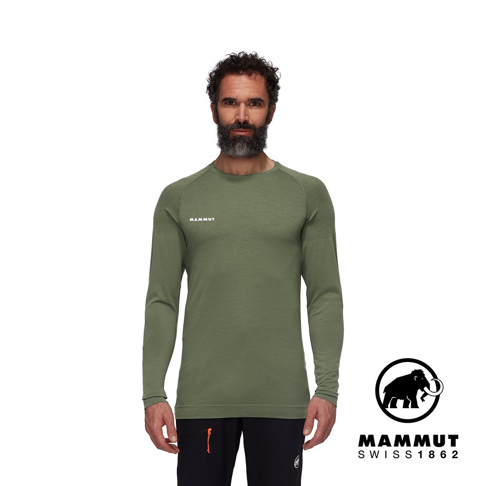 【Mammut 長毛象】Trift Longsleeve Men 羊毛混紡長袖排汗衣 沼澤綠 男款 #1016-01070