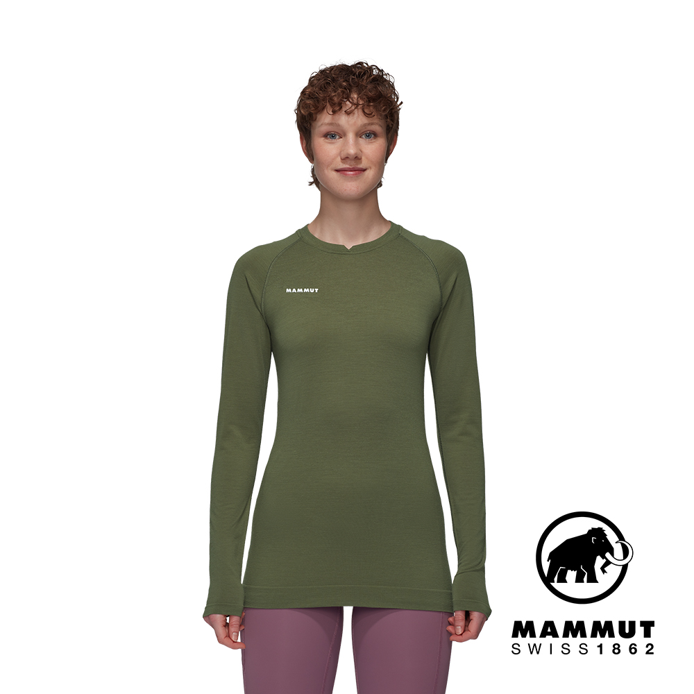 【Mammut 長毛象】Trift Longsleeve W 羊毛混紡長袖排汗衣 沼澤綠 女款 #1016-01080