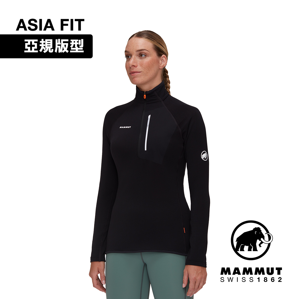 【Mammut 長毛象】Aenergy Light Half Zip AF輕量保暖長袖半拉排汗衣 黑色 女款 #1014-05510