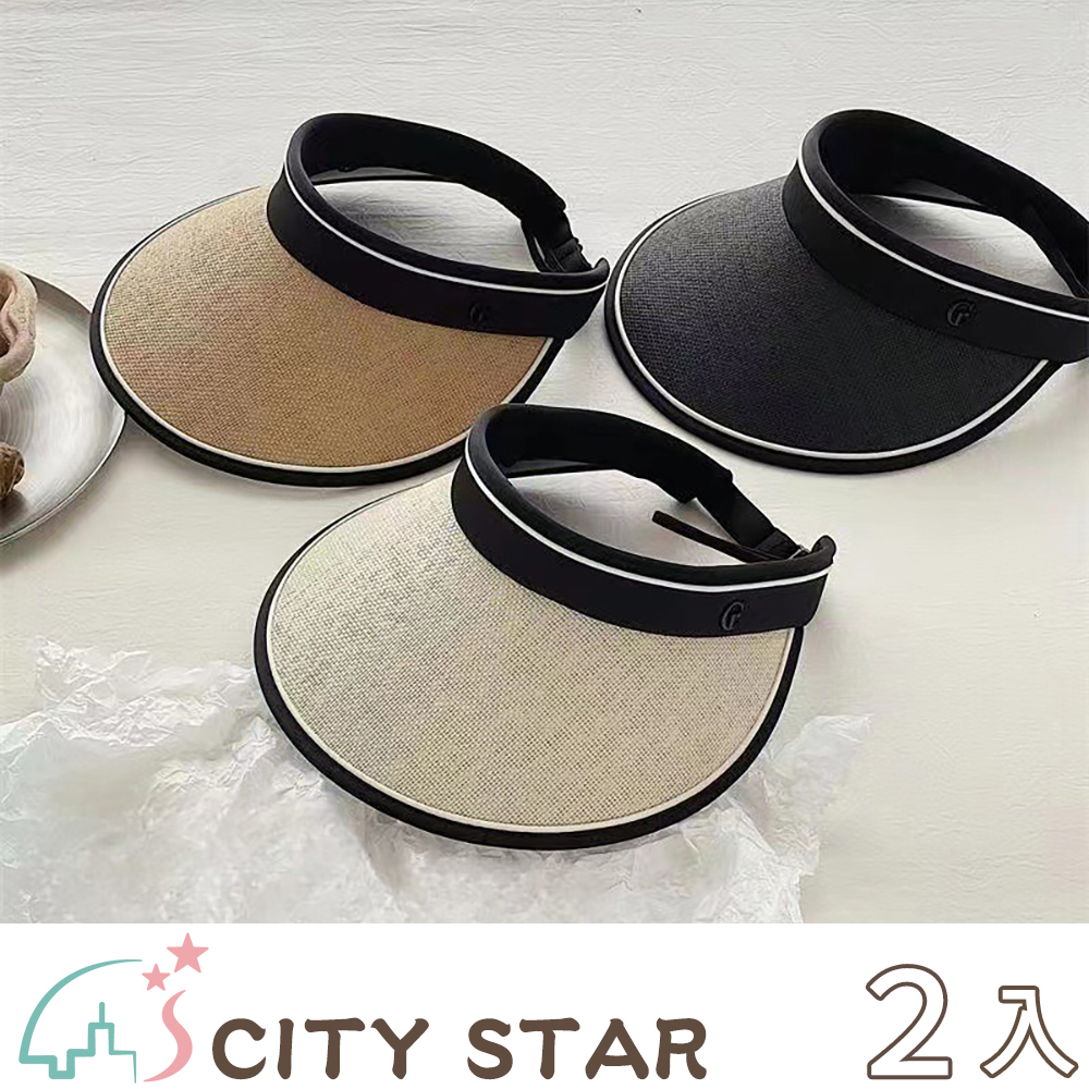 【CITY STAR】度假風空頂防紫外線草編遮陽帽3色-2入