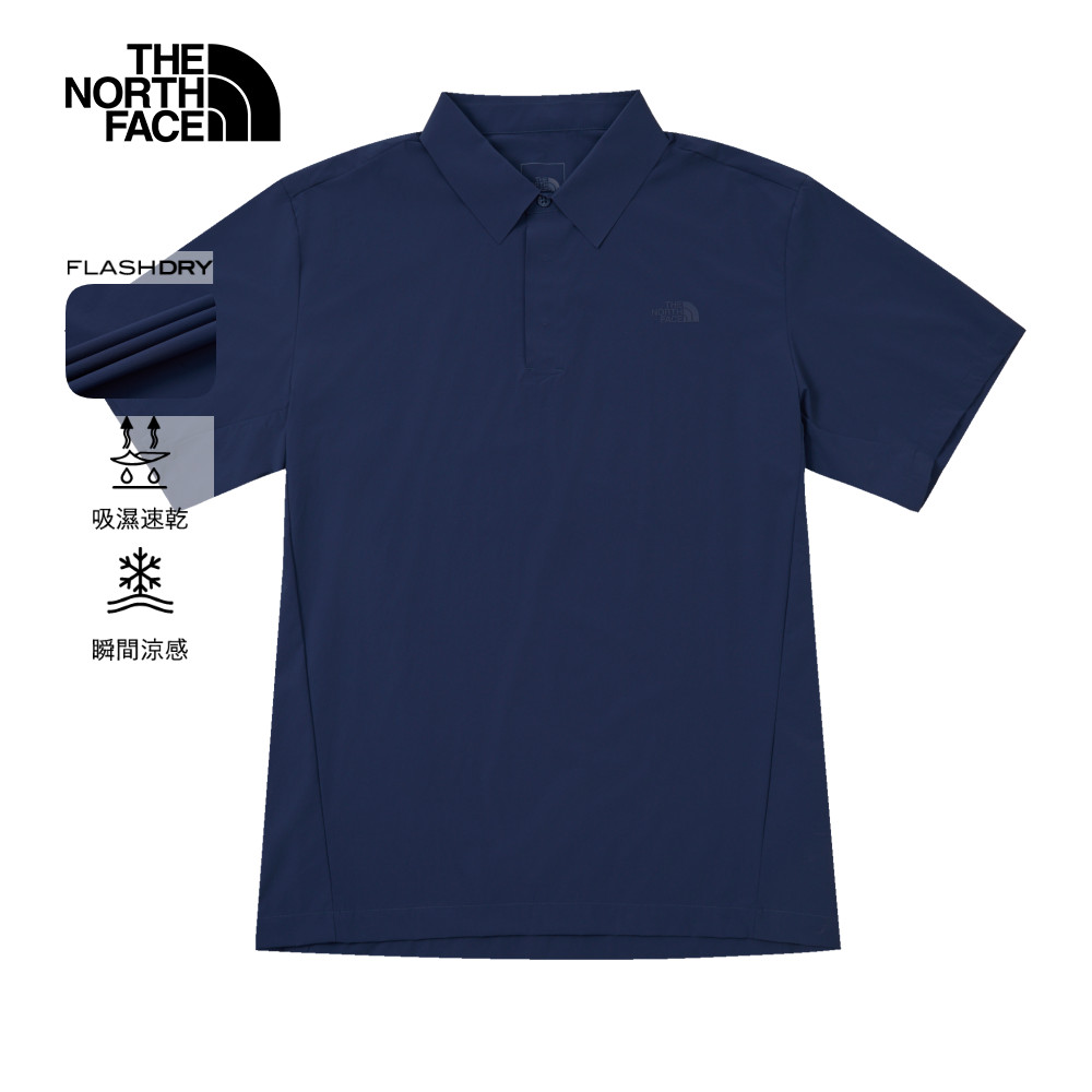 The North Face北面男款藍色吸濕排汗短袖POLO衫｜8BYN8K2 排汗衫